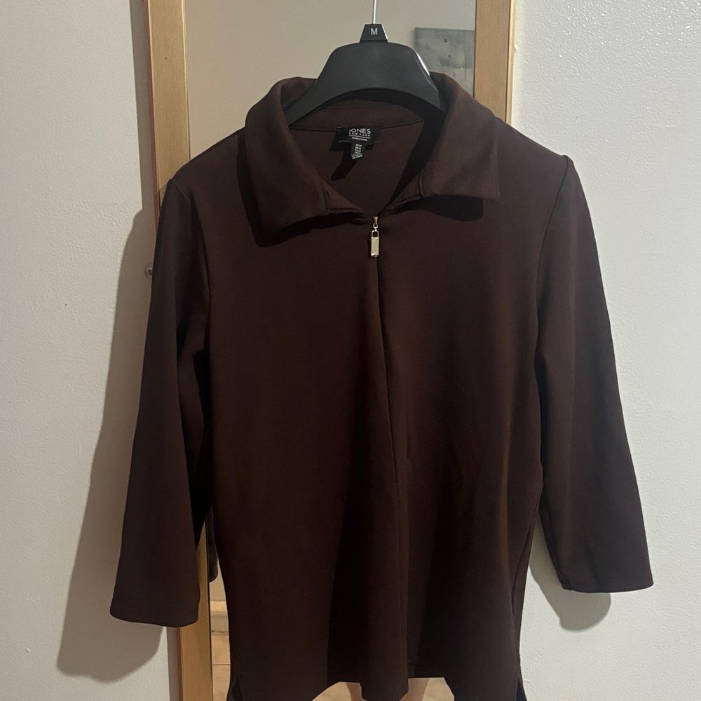 Jones New York Dark Brown Zip-Front Blazer Jacket